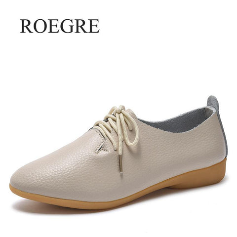ROEGRE New Split Leather Women Oxfords Ladies Casual Shoes